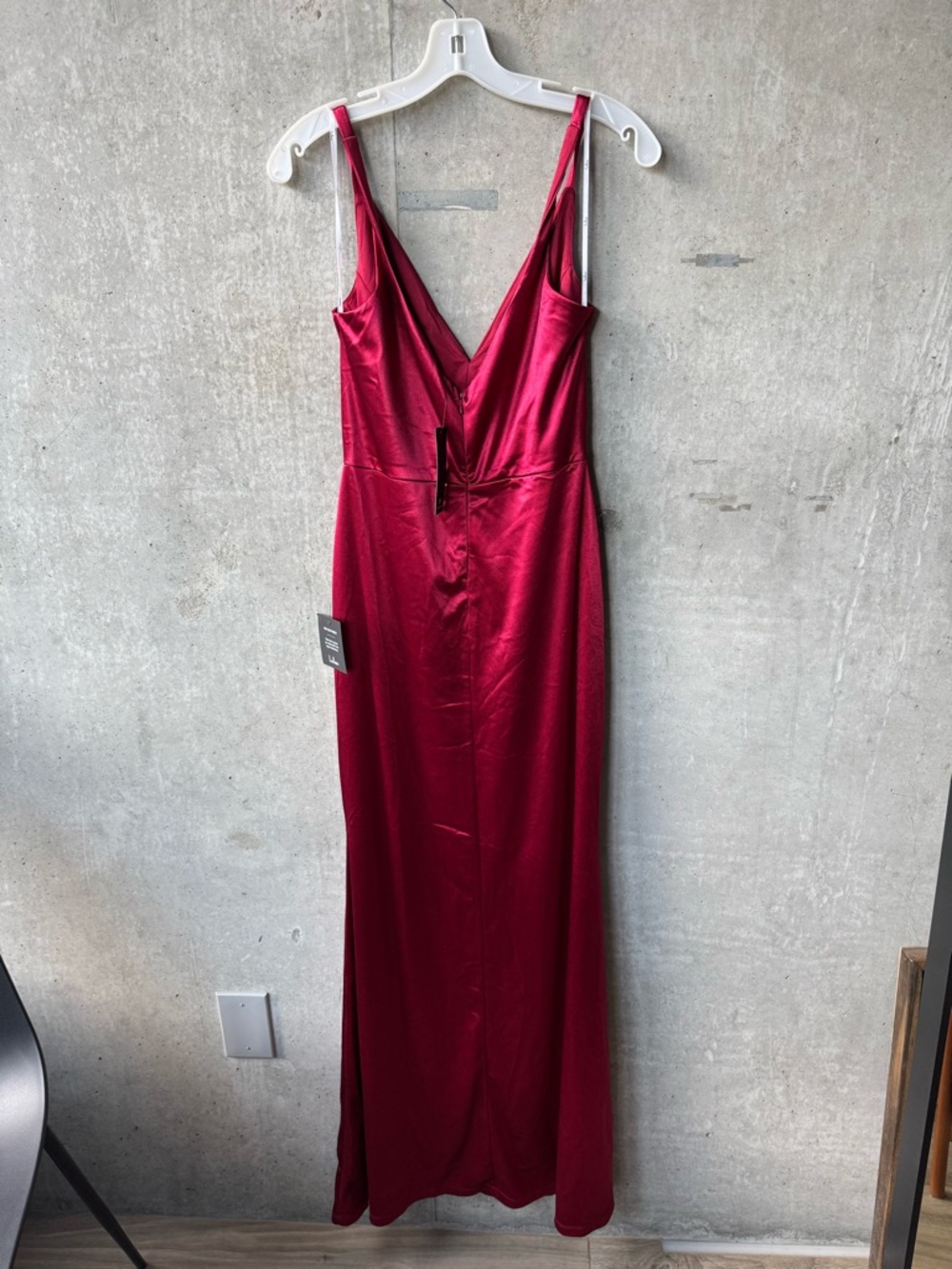 Lulu's Satin V-Neck Maxi Dress in Deep Raspberry - Picture 2 of 3